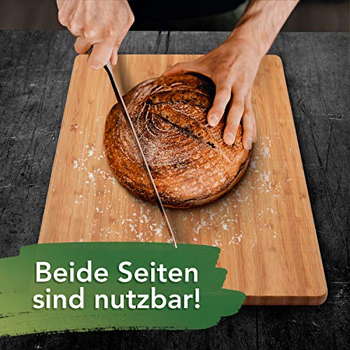 Loco Bird massives Bambus Schneidebrett mit Saftrille - 44,8x30x2 cm großes Holz-Brett für die Küche - XXL Tranchierbrett - Antibakterielles Holzbrett - 2