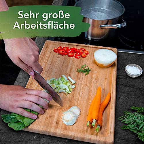 Loco Bird massives Bambus Schneidebrett mit Saftrille - 44,8x30x2 cm großes Holz-Brett für die Küche - XXL Tranchierbrett - Antibakterielles Holzbrett - 4