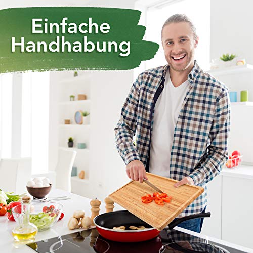 Loco Bird massives Bambus Schneidebrett mit Saftrille - 44,8x30x2 cm großes Holz-Brett für die Küche - XXL Tranchierbrett - Antibakterielles Holzbrett - 5