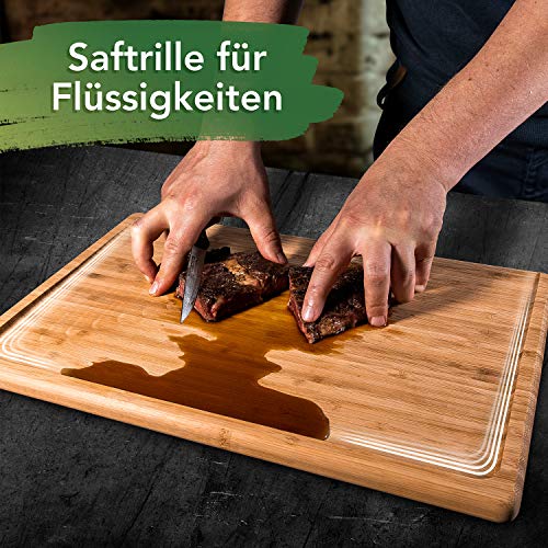 Loco Bird massives Bambus Schneidebrett mit Saftrille - 44,8x30x2 cm großes Holz-Brett für die Küche - XXL Tranchierbrett - Antibakterielles Holzbrett - 7