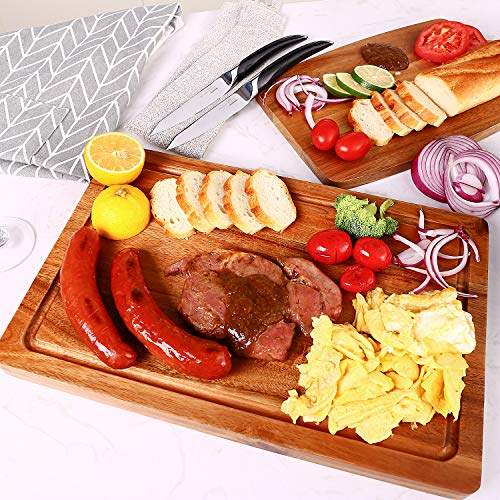 SKY LIGHT Schneidebrett Holz Premium Dickes Hackbrett aus Akazienholz antiseptisches Holz-Brett Mit Saftrille 38x25x2.5cm Langlebig Brotbrett, Küchen-bretter, Frühstücksbrettchen und Servierbretter - 2