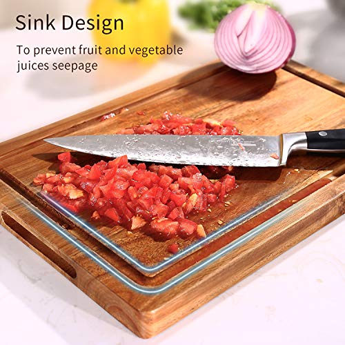 SKY LIGHT Schneidebrett Holz Premium Dickes Hackbrett aus Akazienholz antiseptisches Holz-Brett Mit Saftrille 38x25x2.5cm Langlebig Brotbrett, Küchen-bretter, Frühstücksbrettchen und Servierbretter - 3
