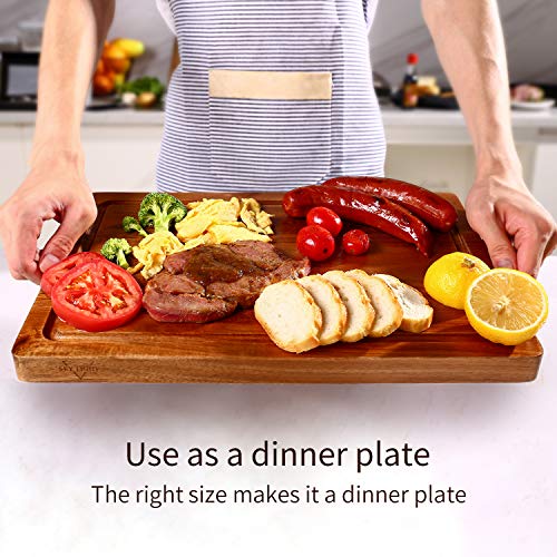 SKY LIGHT Schneidebrett Holz Premium Dickes Hackbrett aus Akazienholz antiseptisches Holz-Brett Mit Saftrille 38x25x2.5cm Langlebig Brotbrett, Küchen-bretter, Frühstücksbrettchen und Servierbretter - 4