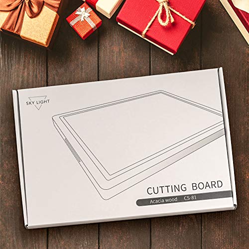 SKY LIGHT Schneidebrett Holz Premium Dickes Hackbrett aus Akazienholz antiseptisches Holz-Brett Mit Saftrille 38x25x2.5cm Langlebig Brotbrett, Küchen-bretter, Frühstücksbrettchen und Servierbretter - 6