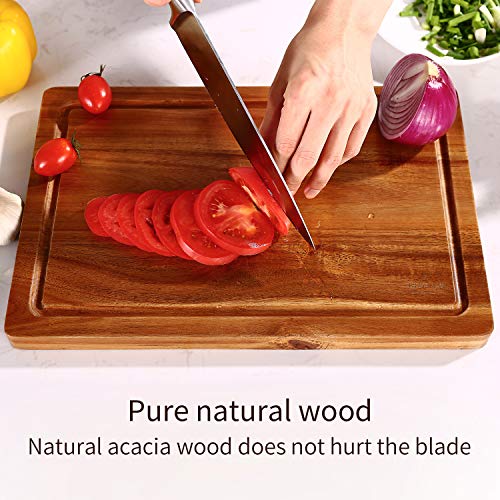 SKY LIGHT Schneidebrett Holz Premium Dickes Hackbrett aus Akazienholz antiseptisches Holz-Brett Mit Saftrille 38x25x2.5cm Langlebig Brotbrett, Küchen-bretter, Frühstücksbrettchen und Servierbretter - 7